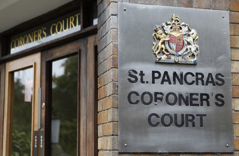 The nameplate is seen outside St Pancras Coroners Court (photo credit: REUTERS)