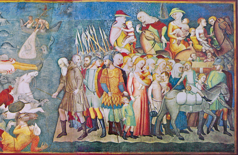 A WORK from 1356 by Bartolo di Fredi depicts the Israelites safely on the shore of the Red Sea, whil (photo credit: Wikimedia Commons)