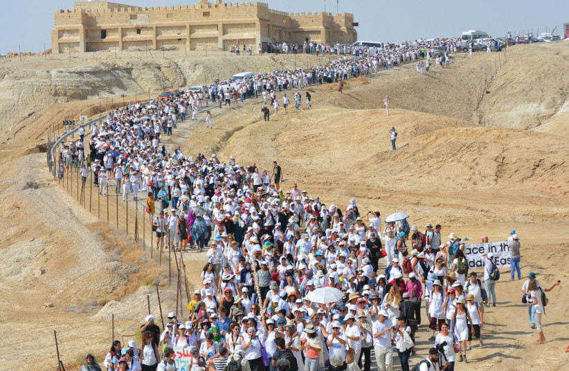 Israeli Jewish, Muslim and Palestinian women participate in the March of Hope, in October 2016 at the Qasr al- Yahud baptism site in the Jordan Valley (photo credit: PR)