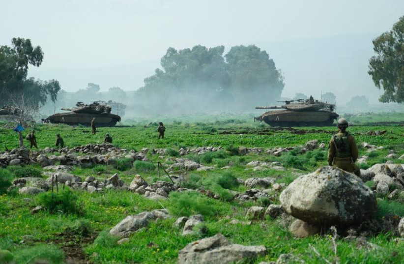 Israeli tanks manuever during an exercise near the northern border on February 22, 2018.  (photo credit: IDF SPOKESPERSON'S OFFICE)