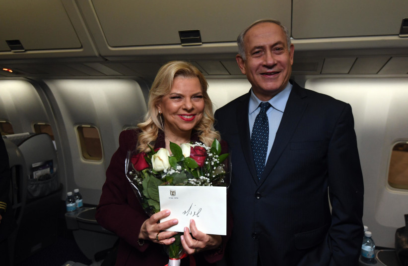 Prime Minister Benjamin Netanyahu and his wife Sara leave for the US, March 4, 2018. (photo credit: GPO)
