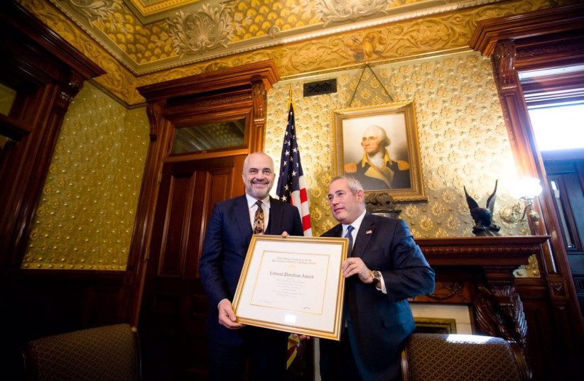 Prime Minister Edi Rama receives award at the White House during his visit to the US  (photo credit: ALBANIAN PMO)
