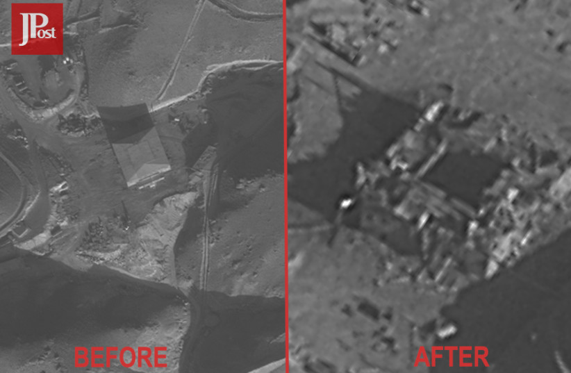 Before and after aerial picture of the Syrian nuclear reactor site (photo credit: IDF SPOKESPERSON'S OFFICE)