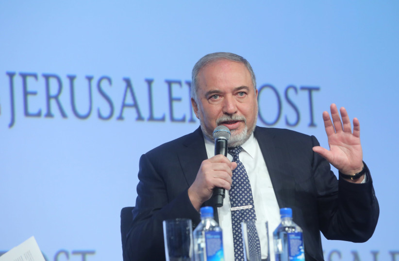 Avigdor Liberman, Defense Ministerspeaking at the 7th Annual JPost Conference in NY (photo credit: MARC ISRAEL SELLEM)