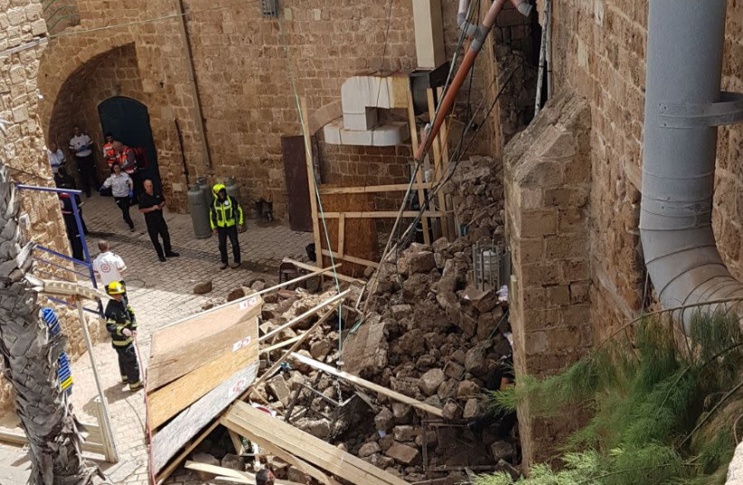 The section of the walls around old Acre that collapsed (photo credit: FIRE AND RESCUE AUTHORITY NORTHERN DIVISION)