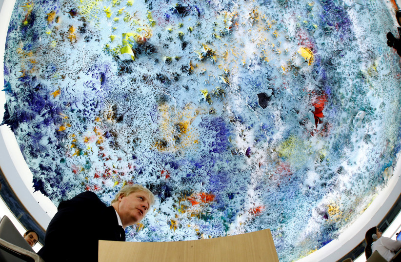 Britain's Foreign Secretary Boris Johnson attends the Human Rights Council at the United Nations in Geneva, Switzerland June 18, 2018. (photo credit: DENIS BALIBOUSE / REUTERS)
