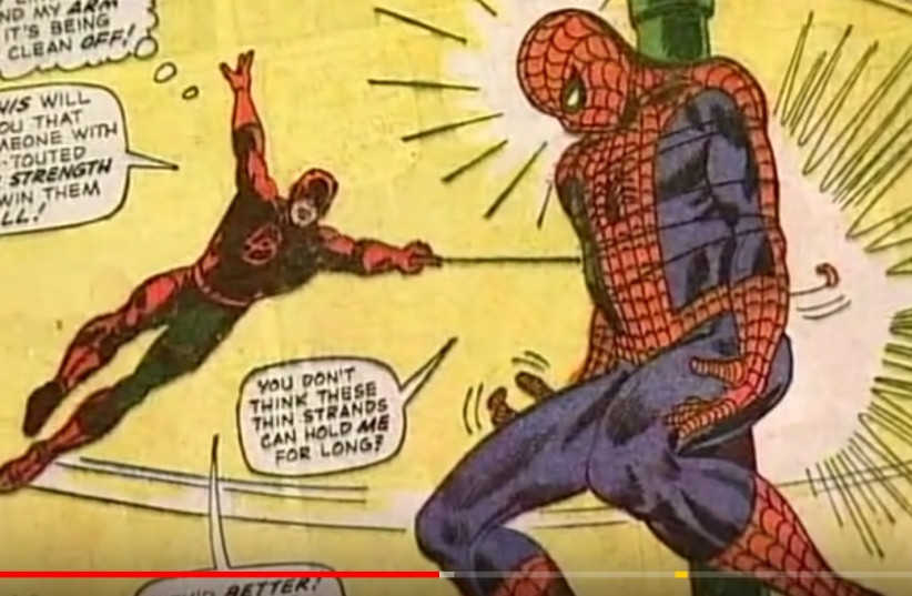 Comic book art by Steve Ditko. Spiderman and Daredevil.  (credit: YOUTUBE SCREENSHOT)