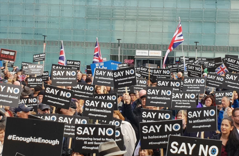 Jewish Community protesting antisemitism in Manchester demonstration (photo credit: RAPHI BLOOM)