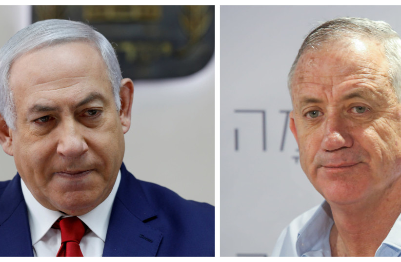 Collage of Prime Minister Benjamin Netanyahu and former IDF Chief of Staff Benny Gantz. (photo credit: GALI TIBBON/POOL VIA REUTERS & MARC ISRAEL SELLEM/THE JERUSALEM POST)