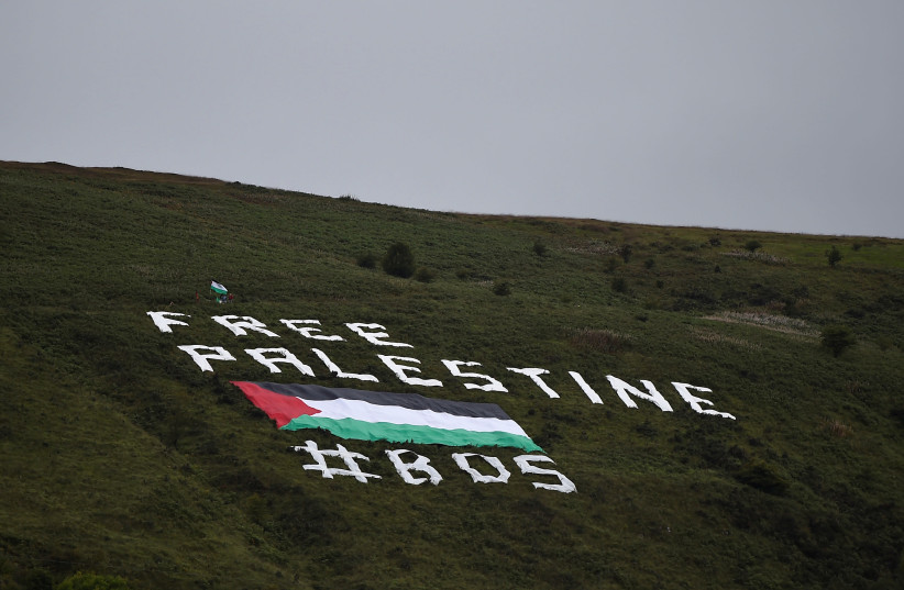 Soccer Football - International Friendly - Northern Ireland v Israel - Windsor Park, Belfast, Britain - September 11, 2018 Free Palestine message displayed on a hill outside the stadium (credit: CLODAGH KILCOYNE/REUTERS)