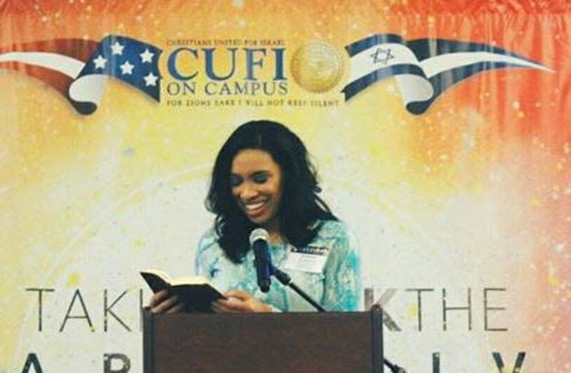 Destiny Albritton speaks at a CUFI on Campus event (photo credit: CUFI)