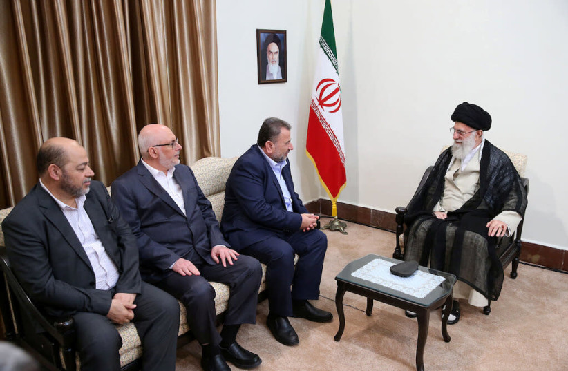 Iran's Supreme Leader Ayatollah Ali Khamenei meets with Hamas deputy Saleh Arouri and the Hamas delegation in Tehran July 22, 2019 (credit: REUTERS)