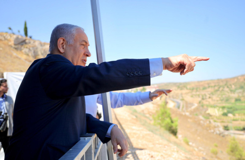 Prime Minister Benjamin Netanyahu visits the Efrat settlement located in the Gush Etzion region just outside of Jerusalem (photo credit: IGOR USDACHI)