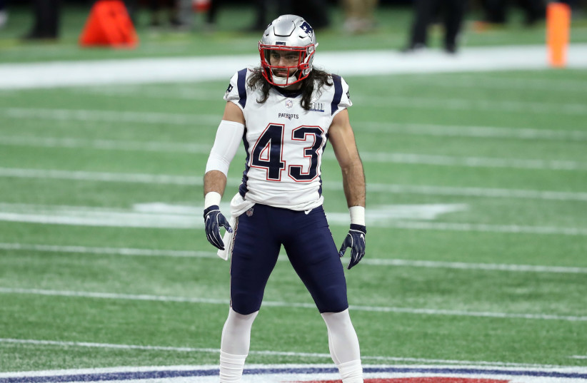 New England Patriots defensive back Nate Ebner (43) before Super Bowl LIII against the Los Angeles Rams at Mercedes-Benz Stadium (credit: BRETT DAVIS-USA TODAY SPORTS/REUTERS)