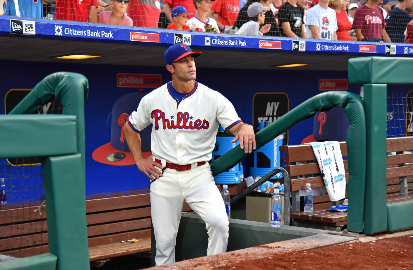 Sep 29, 2019; Philadelphia, PA, USA; Philadelphia Phillies manager Gabe Kapler (19) waits in the dugout for his players after loss to the Miami Marlins at Citizens Bank Park (credit: ERIC HARTLINE-USA TODAY SPORTS)