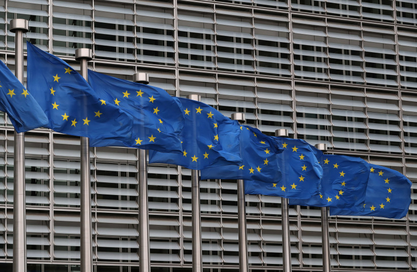 European Union flags fly near the European Commission headquarters in Brussels, Belgium, October 4, 2019 (credit: YVES HERMAN/REUTERS)