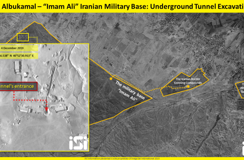General layout of the area where Iran is excavating new tunnels near the Imam Ali military base in Syria (credit: IMAGESAT INTERNATIONAL (ISI))