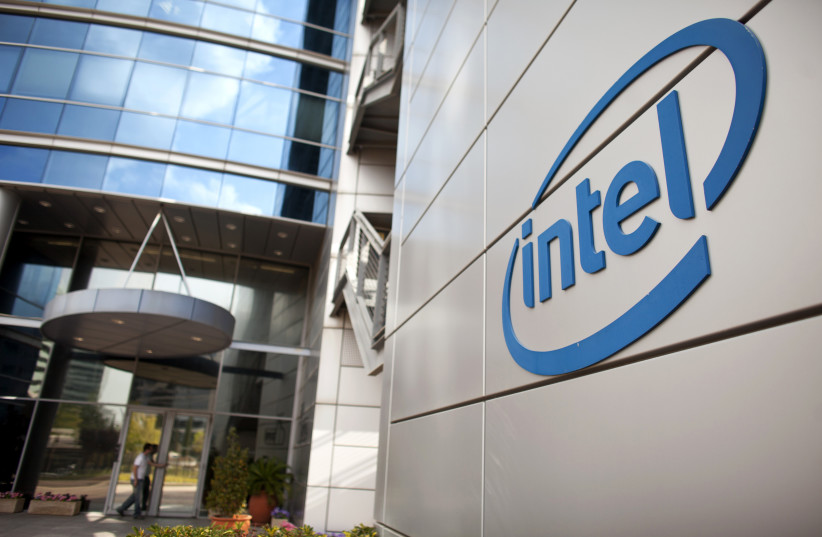 An Intel logo is seen at the company's offices in Petah Tikva, near Tel Aviv October 24, 2011. (credit: NIR ELIAS / REUTERS)