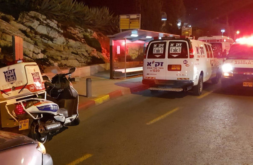 The scene of a suspected car ramming attack in Jerusalem (photo credit: MDA)