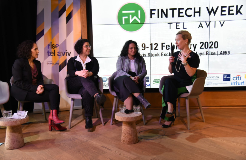 From left: Ilanit Madmoni, head of Bank of Israel innovation unit; Rahav Shalom-Revivo, FinTech and Cyber Innovations manager at the Finance Ministry; Meital Raviv, head of Fintech & Innovation at KPMG Israel; and Justine Zwerling, head of Primary Markets Israel at London Stock Exchange Group. (credit: DIANA RUBINSTEIN)