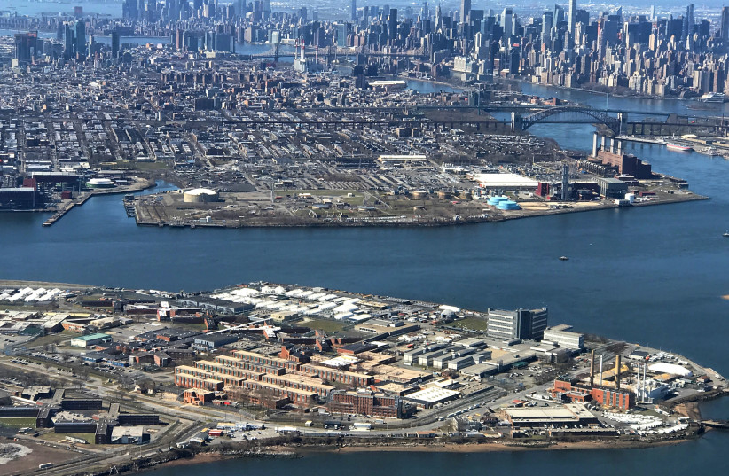 The Rikers Island Prison complex is seen from an airplane in the Queens borough of New York City, New York (photo credit: REUTERS)