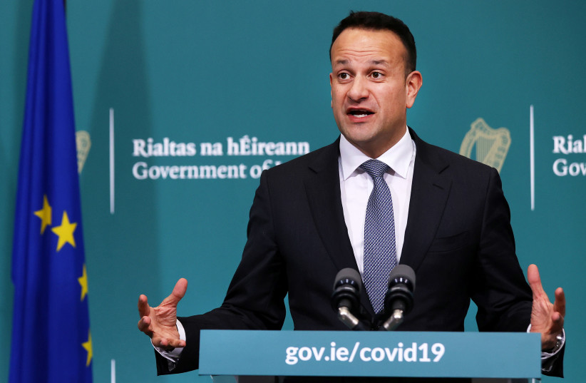Ireland's Prime Minister Taoiseach Leo Varadkar speaks during a news conference on the ongoing situation with the coronavirus disease (COVID-19) at Government Buildings in Dublin, Ireland March 24, 2020 (credit: STEVE HUMPHREYS/POOL VIA REUTERS)