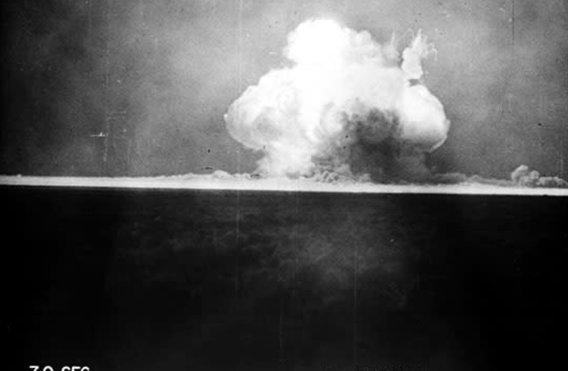 A mushroom cloud from the Trinity Nuclear Test.  (photo credit: Wikimedia Commons)