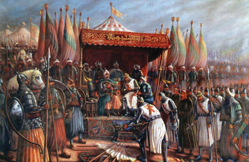 SALADIN AND Guy de Lusignan after the Battle of Hattin, in 1187 during the Crusades. The novel takes place during the First Crusade (credit: SAIDTAHSINE/WWW.GOODFREEPHOTOS.COM)