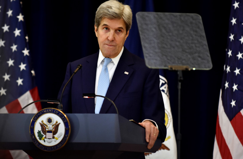 US Secretary of State John Kerry delivers remarks on Middle East peace at the Department of State in Washington December 28, 2016 (photo credit: REUTERS/JAMES LAWLER DUGGAN)