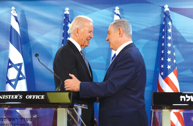 Will they work together again? Benjamin Netanyahu and Joe Biden in Jerusalem in 2016. (credit: DEBBIE HILL/REUTERS)