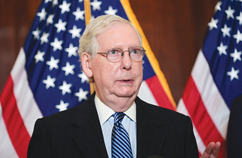 US SENATE Majority Leader Mitch McConnell speaks after the Senate GOP leadership election on Capitol Hill in Washington on Tuesday. (credit: ERIN SCOTT/REUTERS)