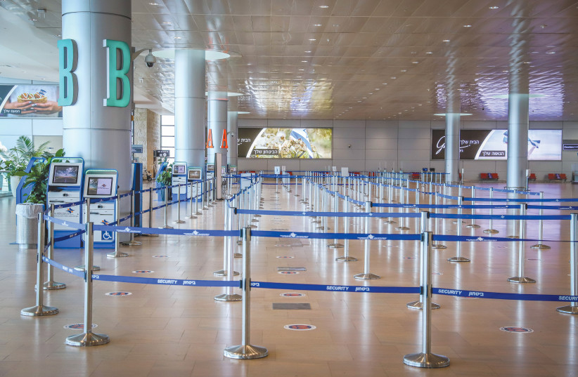 A view of the empty departure hall at Ben-Gurion Airport in November. (credit: YOSSI ALONI/FLASH90)