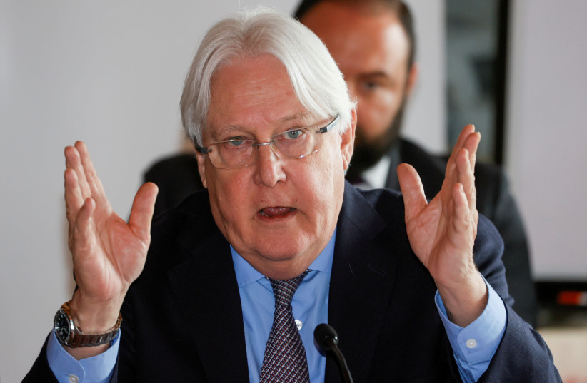 Martin Griffiths, United Nations Special Envoy for Yemen, speaks as he attends the closing plenary of the fourth meeting of the Supervisory Committee on the Implementation of the Prisoners' Exchange Agreement in Yemen, in Glion, Switzerland, September 27, 2020. (credit: DENIS BALIBOUSE / REUTERS)