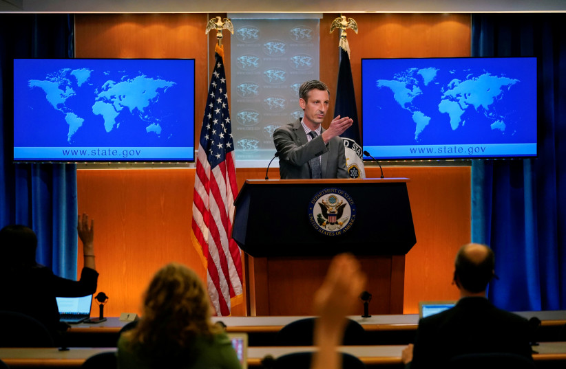 US State Department spokesman Ned Price takes questions from reporters at the State Department in Washington, US, March 31, 2021. (photo credit: CAROLYN KASTER/POOL VIA REUTERS)
