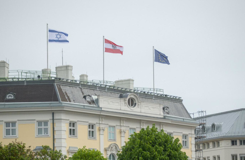 The Austrian Federal Chancellery, the government building where the Federal Chancellor and some members of the Austrian government have their offices hoisted an Israeli flag on its roof. (credit: OFFICE OF THE AUSTRIAN CHANCELLOR)