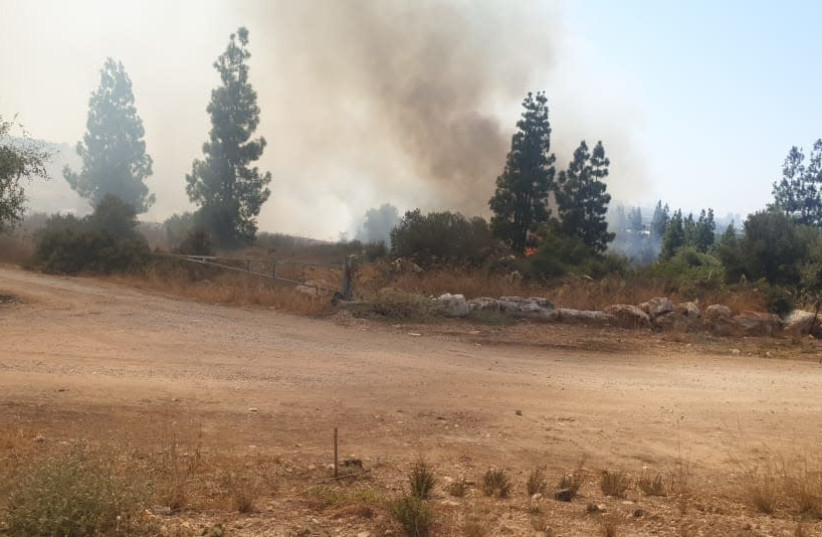 FOREST FIRE spreads out of control in central Israel during a heatwave, August 3, 2021 (credit: ISRAEL FIRE AND RESCUE AUTHORITY SPOKESMAN)