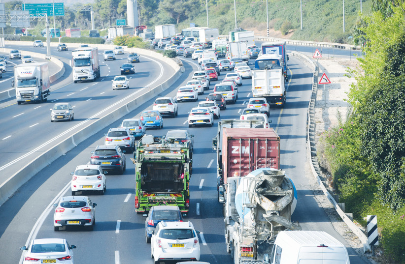 RAFFIC JAMS on Highway 4 near Givat Shmuel.