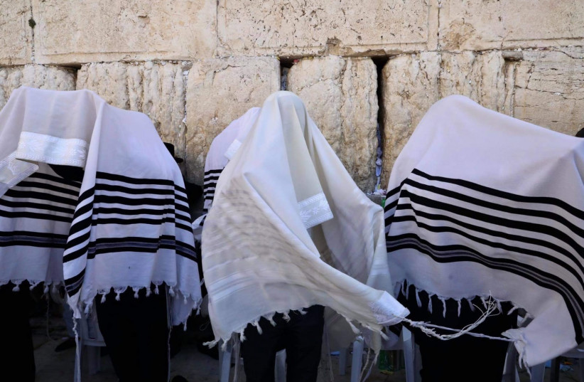 Birkat Kohanim, the Priestly Blessing, is held in the Western Wall during Hol Hamoed Sukkot, September 2021