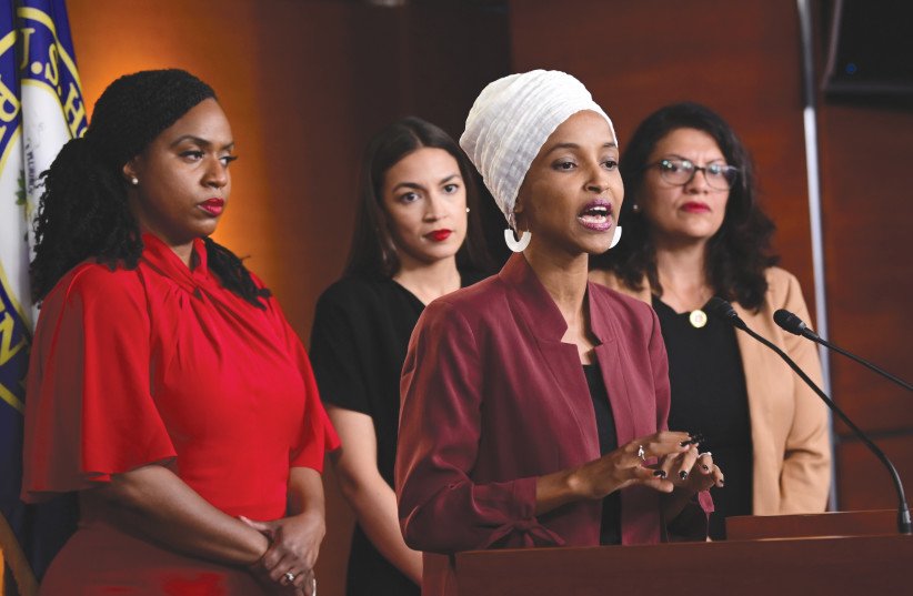  ‘THE SQUAD’ – US Reps. Ayanna Pressley (from left), Alexandria Ocasio-Cortez, Ilhan Omar and Rashida Tlaib hold a news conference on Capitol Hill in 2019 (credit: ERIN SCOTT/REUTERS)