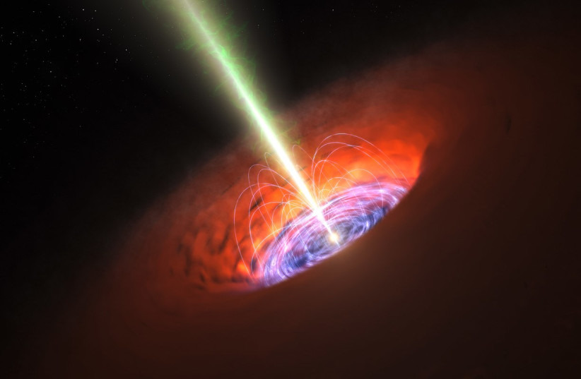 Artist impression of a supermassive black hole at the center of a galaxy. (credit: Wikimedia Commons)
