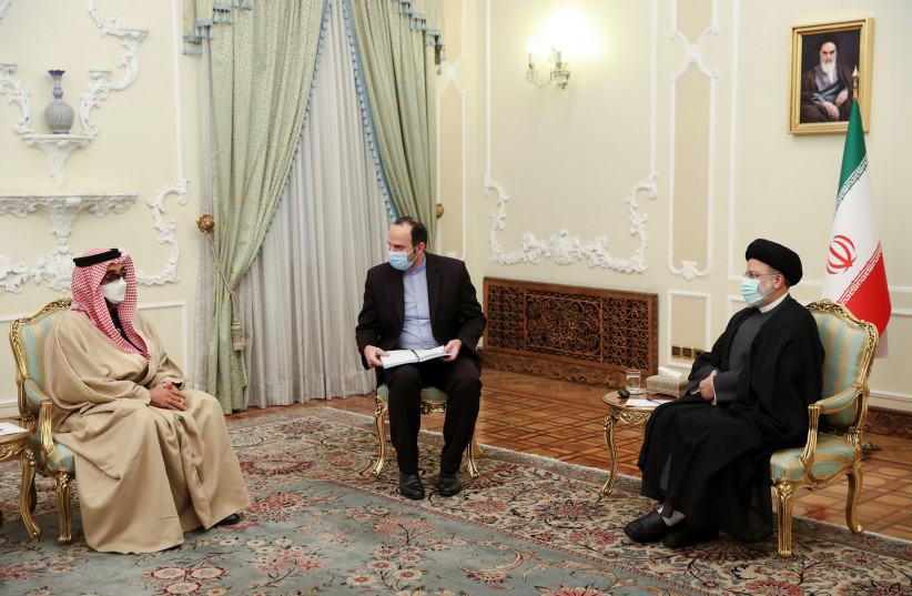 Iran's President Ebrahim Raisi meets with UAE's top national security adviser Sheikh Tahnoon bin Zayed Al Nahyan in Tehran, Iran, December 6, 2021.  (credit:  MAJID ASGARIPOUR/WANA (WEST ASIA NEWS AGENCY) VIA REUTERS)