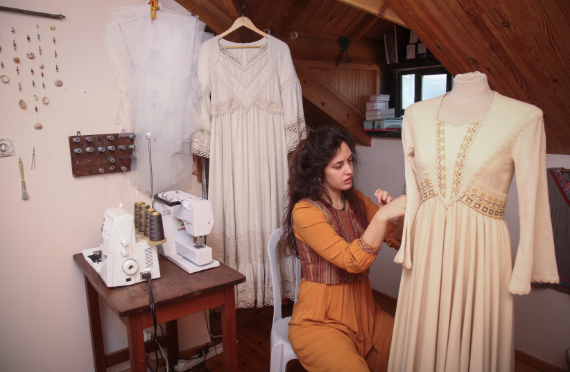  Sewing a wedding dress, Bat Ayin (photo credit: Tamar Wiseberg/Flash90)