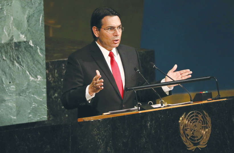 THEN-AMBASSADOR to the United Nations Danny Danon addresses a General Assembly meeting in 2018.