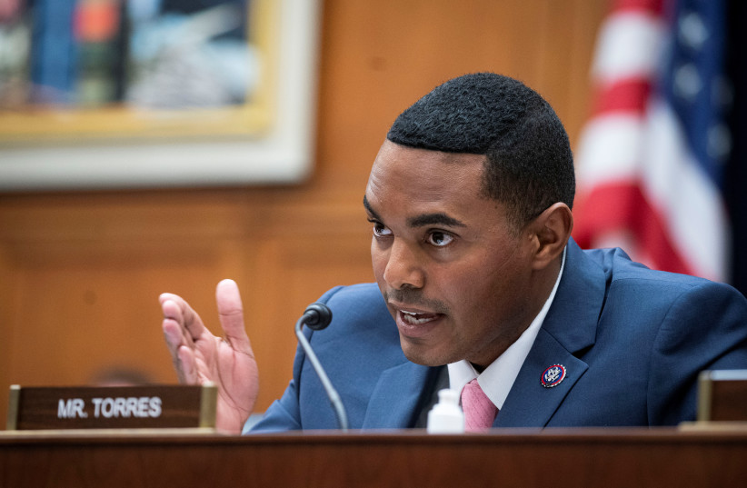  Representative Ritchie Torres speaks during the House Financial Services Committee hearing in Washington, US, September 30, 2021.  (photo credit: Al Drago/Pool via REUTERS)