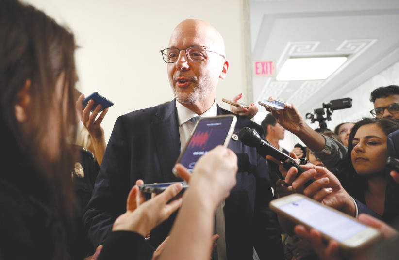  REP. TED DEUTCH (D-FL) speaks to the press on Capitol Hill. (credit: TOM BRENNER/REUTERS)