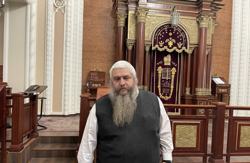 Rabbi Moshe Reuven Azman, in the sanctuary of the Brodsky Choral Synagogue, Kyiv, Ukraine. (credit: MOHAMMAD AL-KASSIM/THE MEDIA LINE)