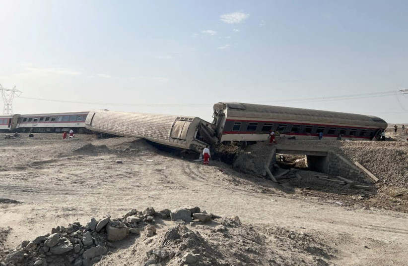  A train after derailment is seen near Tabas, Yazd province, Iran June 8, 2022. (credit: Iranian Red Crescent/WANA (West Asia News Agency)/Handout via REUTERS)