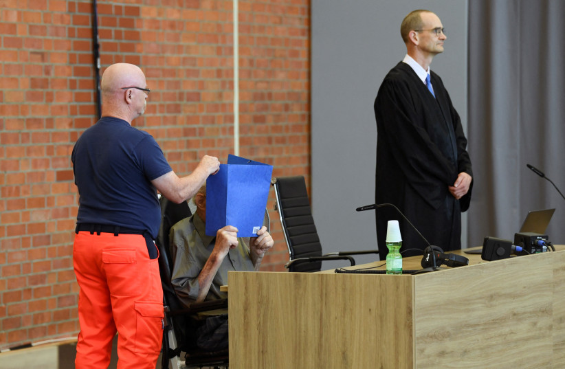  A 101-year-old former security guard of the Sachsenhausen concentration camp appears in the courtroom before his trial verdict at the Landgericht Neuruppin court, in Brandenburg, Germany June 28, 2022. (photo credit: REUTERS/ANNEGRET HILSE)