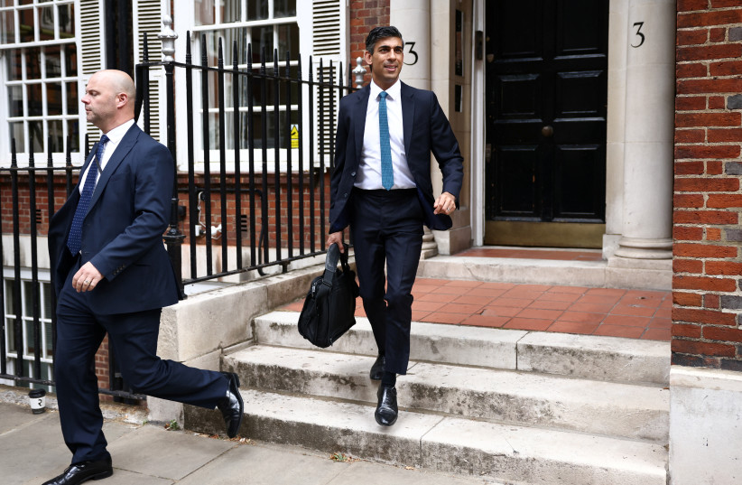  Conservative leadership candidate Rishi Sunak leaves an office building in London, Britain, July 20, 2022. (photo credit: REUTERS/HENRY NICHOLLS)