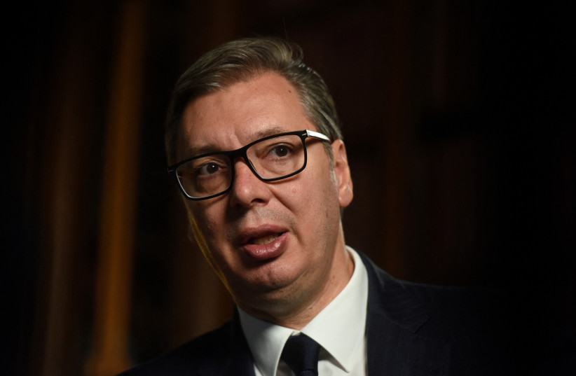  Serbian President Aleksandar Vucic speaks during an interview with Reuters in Belgrade, Serbia, August 29, 2022.  (photo credit:  REUTERS/ZORANA JEVTIC)